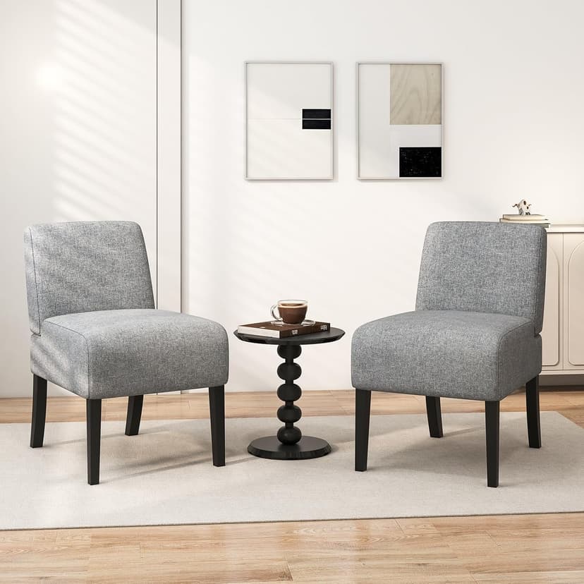 Giantex Armless Accent Chair Set of 2, Upholstered Living Room Chair with Rubber Wood Legs, Modern Slipper Side Chair, Reading Chair for Living Room, Bedroom, Waiting Room, Office, Small Spaces, Grey