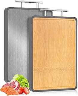 Cutting Boards for Kitchen - Food Grade Double Sided Pure Titanium& Bamboo Chopping Board with Handle, Slip resistant Non-toxic Charcuterie Board Housewarming Gifts (16×11)