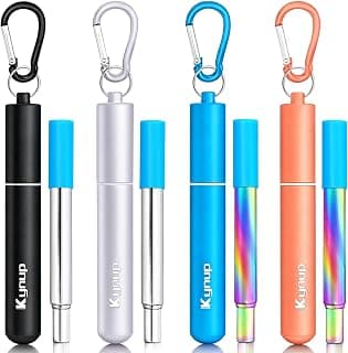 Travel Drinking Straws, Cruise Must Haves, Portable Foldable Stainless Steel Straws with Cases, Silicone Tips for Gifts Kynup Reusable Collapsible Metal Straws, Cruise Ship Essentials (4Pack) B07ZBZ6CCC