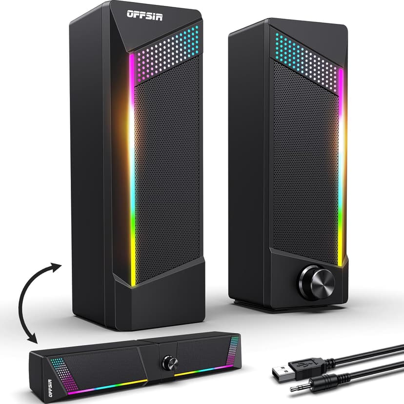 Computer Speakers, 2 in 1 PC Speaker , Gaming Speakers for PC Computer Laptop Desktop Monitor, RGB Speakers with Touch Sensitive Lighting, USB Powered 3.5mm Aux(Package Only Two Speaker, No Soundbar)