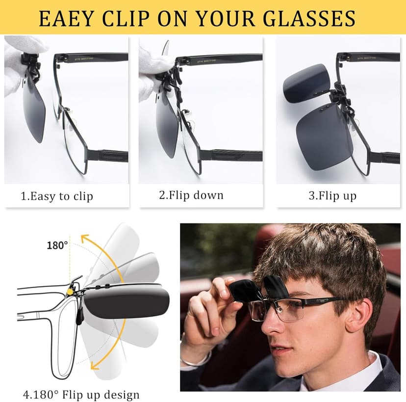 FRAZALA Polarized Clip-on Sunglasses Anti-Glare Driving Glasses for Prescription Glasses