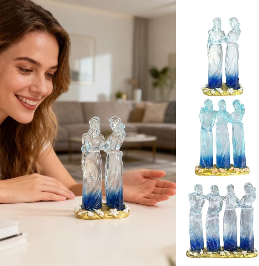 VIECDJSK Sisters Friendship Figurine, Sea Glass Style Resin Sisters Sculpture, Celebrates Friendships Memorial Gift for Women, Unique Birthday Present for Christmas Graduation Home Decor (Three Sisters)