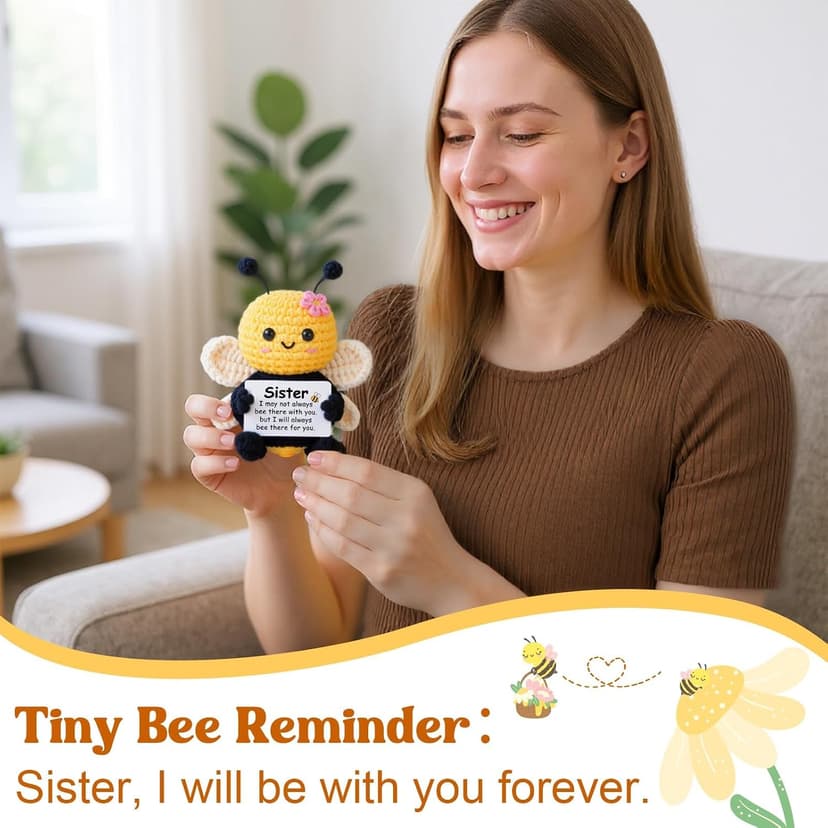Sister Birthday Gifts, Sister Gifts from Sisters Brother, My Forever Soul Sisters Birthday Valentines Mothers Day Christmas, Mini Crochet Bee Affirmation Support Presents, Cute Handmade Knitted Gift B0F99NHXJ7