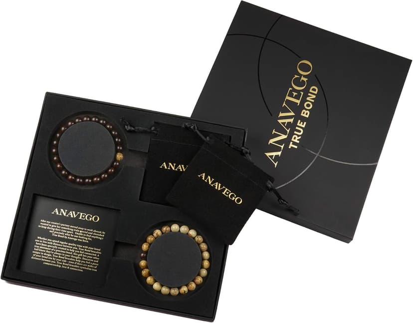 True Bond Comes with Unique Storage Gift Box Matching Couples Bracelet Set. Gift for Her Him Boyfriend Girlfriend Husband Wife Women Men Newlyweds Hubby Mother & Father 8 Millimeter Beaded