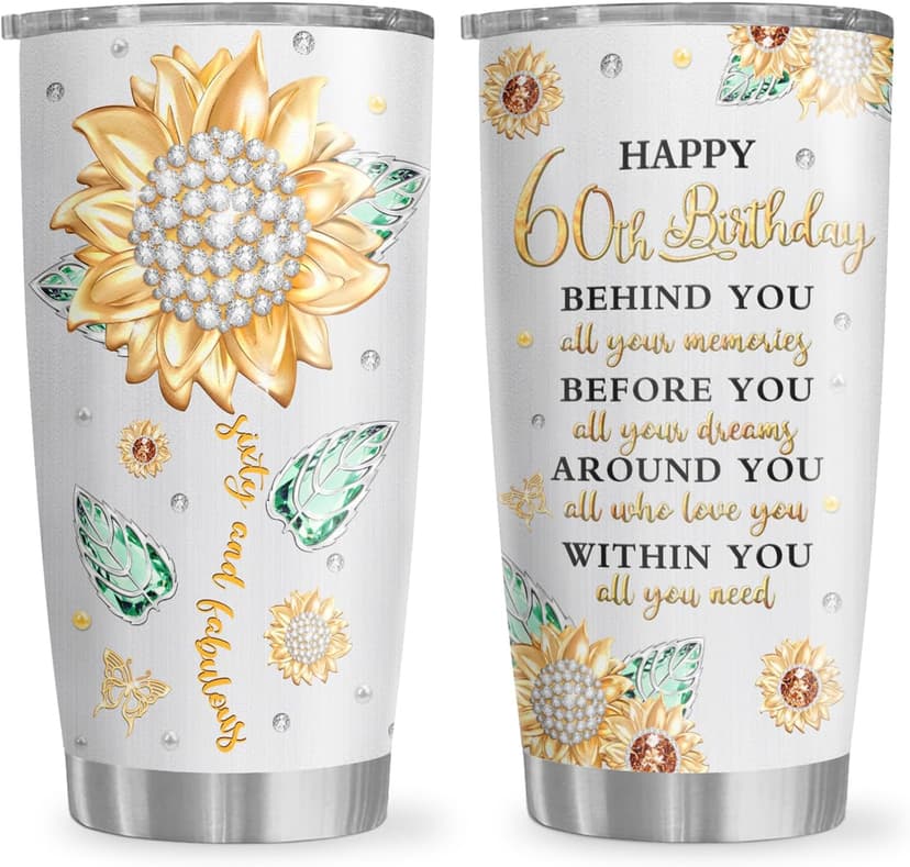 60th Birthday Gifts for Women Tumbler 20oz, Happy 60th Birthday Decorations, 60 Year Old Gifts for Women/Her/Mom/Grandma