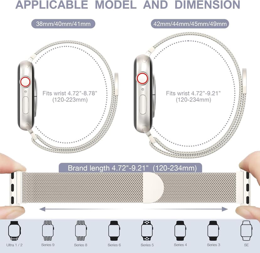 BELONGME 3 Pack Mesh Loop Compatible with Apple Watch Bands for Women Men 40mm 41mm 38mm 42mm 44mm 45mm 49mm 46mm Series 11 10 9 8 7 6 5 4 Ultra3 SE3 2, Stainless Steel Metal Magnetic Strap for iWatch