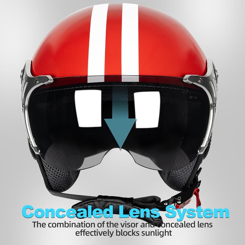 Yesmotor 3/4 Motorcycle Helmets Retro Open Face Vespa Scooters Helmet with Clear Visor for Men and Women- DOT Approved
