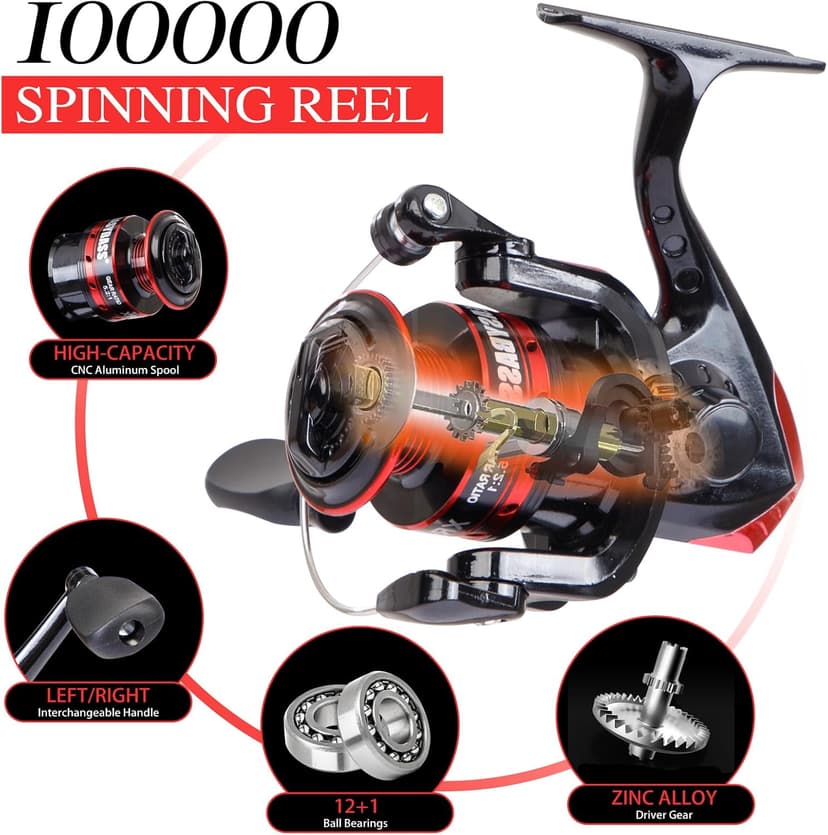 I00000 Fishing Rod and Reel Combos with Fiberglass Telescopic Fishing Pole - Spinning Reel Fishing Carrier Bag, Freshwater and Saltwater Fishing Rod Kit,Travel Fishing Kit for Bass Trout