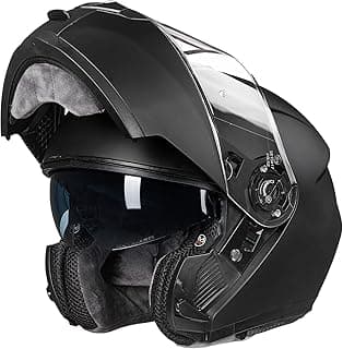 ILM Adult Motorcycle Modular Full Face Helmet Flip up Dual Visor DOT Approved Model 159(Matte Black,Large)