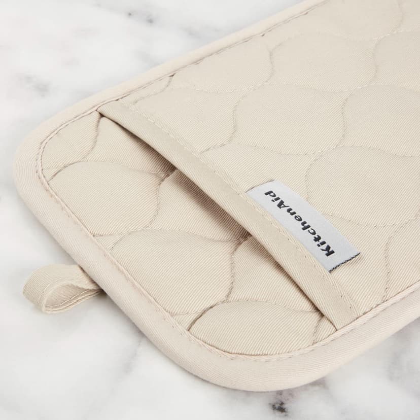 KITCHENAID Quilted Cotton Terry Cloth Oven Mitt, Pot Holder, Kitchen Towel 4-Pack Set, Heat Resistant, Silicone Grip, 16"x26", 7"x13" & 7"x10", Milkshake Tan B0BMKJFFP1