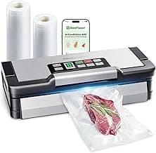 95kPa Vacuum Sealer Machine with AquaLock Technology, for Moist Seals, 2X Seal & 130W, Fully Automatic Food Sealer, Built-In Cutter, Bag Storage & Hose, Precision Sealing, 2 Bag Rolls,Stainless Steel