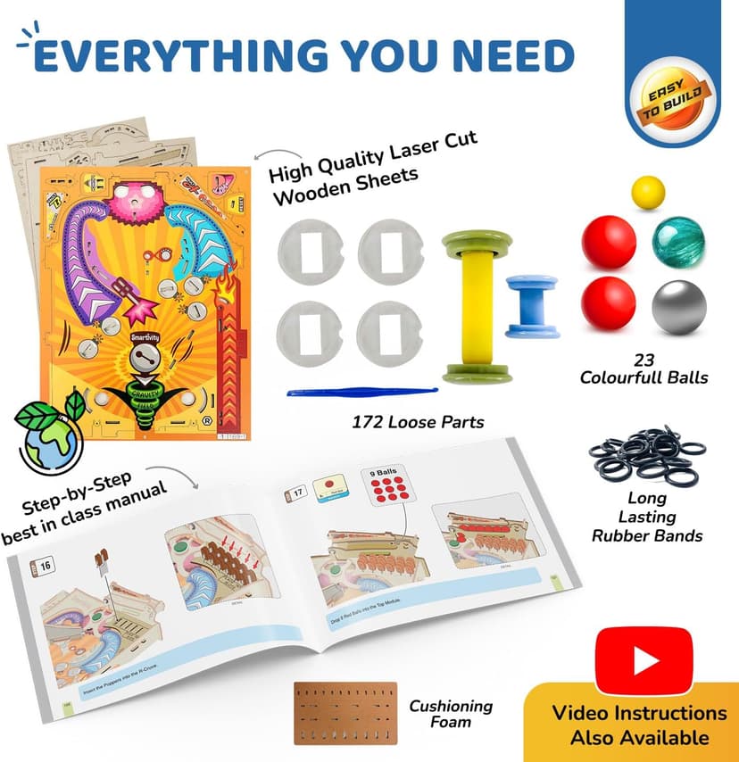 Smartivity DIY Pinball Machine Toy for Ages 8-99 Year Old | Award Winning Arcade Game for Boys & Girls | Birthday Gift Ideas for Kids & Adults | STEM Toys I Fun Family & Party Game