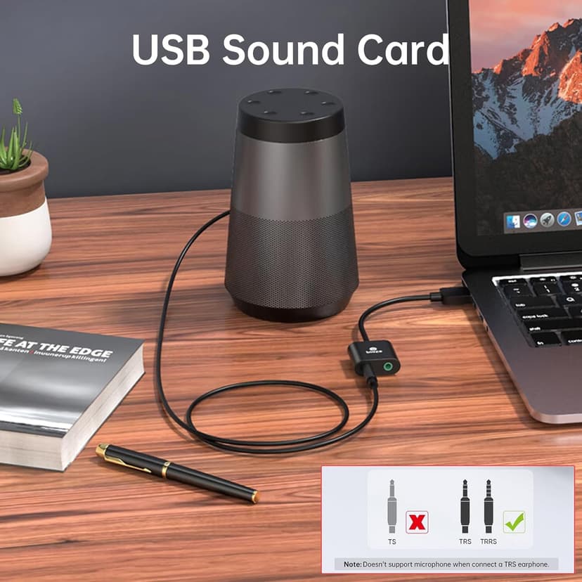 USB to 3.5mm Jack Audio Adapter External Sound Card with 3.5mm Headphone and Microphone TRS Jack to USB Compatible with Windows, Laptops, Desktops Windows, MAC, Linux, PC, PS5, PS4