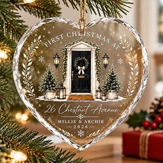 Personalized First Christmas in Our New Home Ornament, Custom Glass Christmas Ornament with Name and Address, New Homeowner Housewarming Gift, Couple Family Keepsake Xmas Tree Decoration/3 B0HK84RH1L