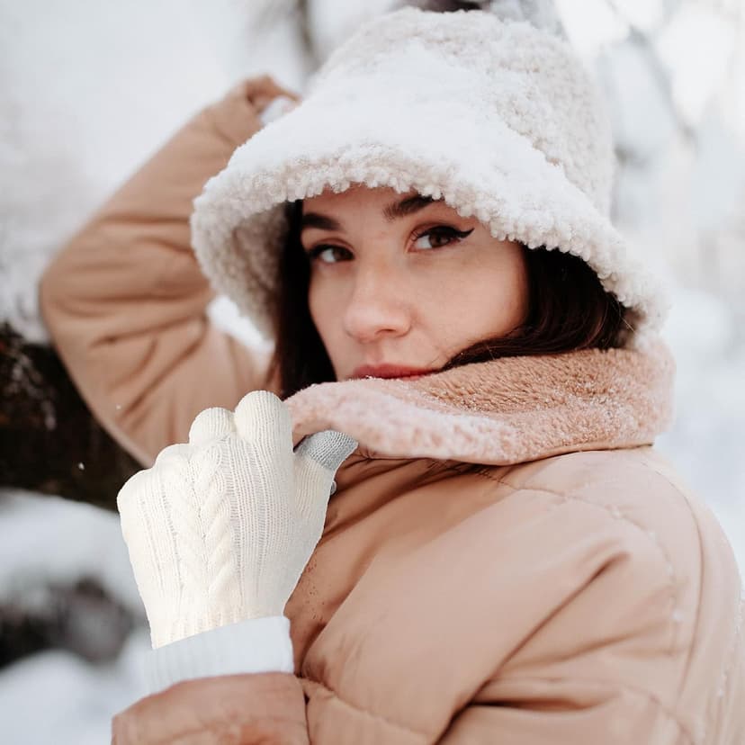 Achiou Women Winter Gloves, Touch Screen Texting Gloves, Elastic Soft Warm Knit Lined, One Size