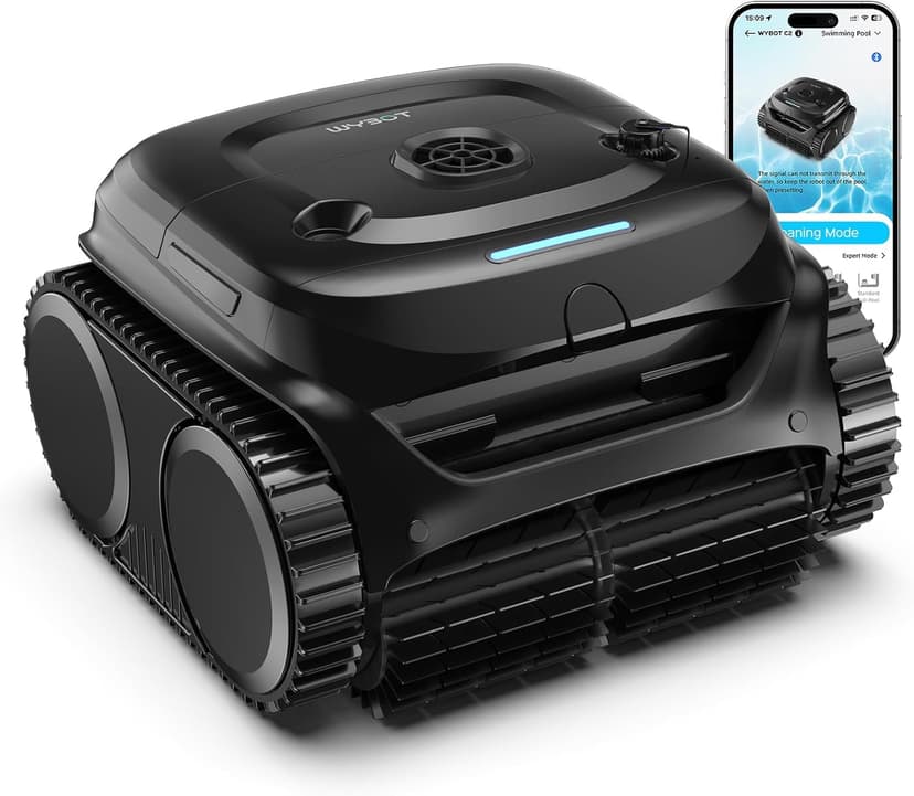 WYBOT C2 Cordless Robotic Pool Cleaner, Pool Vacuum Robot for Inground Pools with Dual Filter, Lasts 180 Mins, Wall & Waterline Cleaning, Smart Weekly Timer, OTA Upgarded (Dark Black)