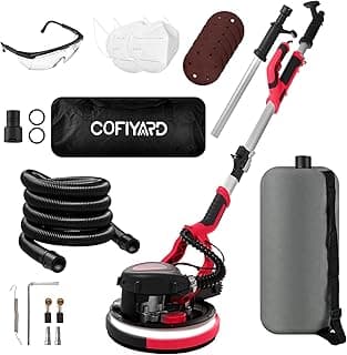 Cofiyard Drywall Sander with Vacuum Dust Collector,1250W Electric Drywall Sander ,7 Variable Speed LED Light 900-1800RPM,Foldable & Extendable Handle Ceiling Popcorn Removal Tool