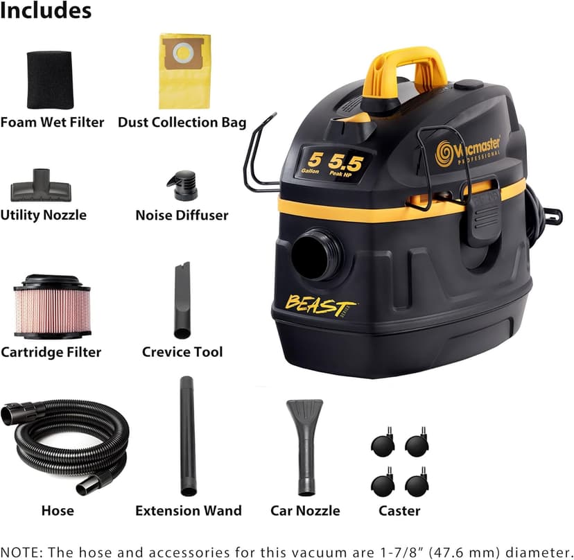 Vacmaster Professional Beast Series VFB511H 0201 5-Gallon 5.5 Peak HP Wet/Dry Vac, Black