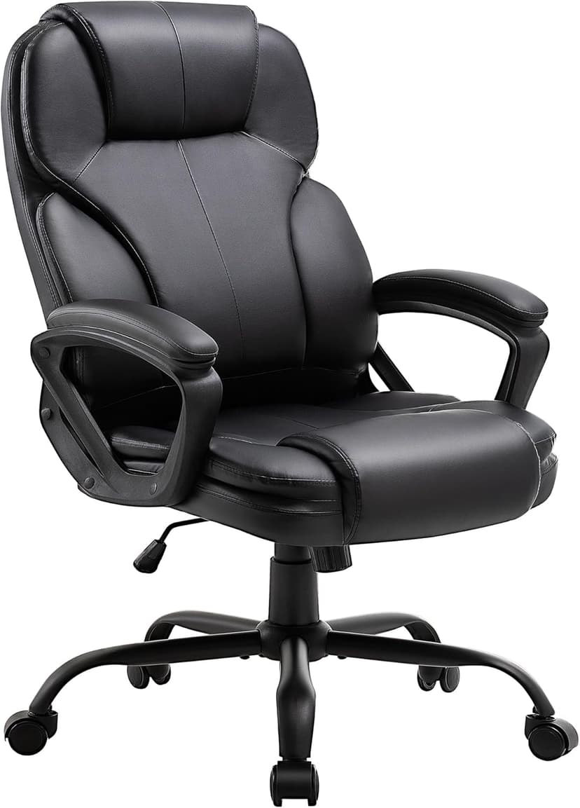 Ergonomic Office Chair with High Back, Comfy Desk Chair, Adjustable Executive Office Chair for Home Office, Big and Tall Computer Chair Heavy Duty, 360° Swivel, Faux Leather Black