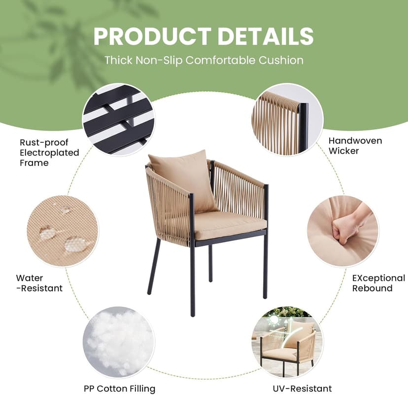Soohow Rattan Outdoor Patio Dining Chairs Set of 6, Woven Wicker Chairs with Cushions, All Weather Ergonomic Comfort, for Balcony, Backyard and Poolside