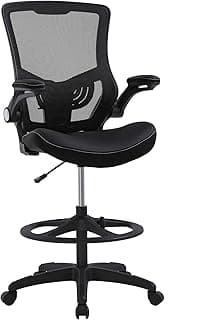 BestOffice Drafting Chair Ergonomic Tall Office Chair Standing Desk Chair with Flip Up Arms Foot Rest Back Support Adjustable Height Mesh Drafting Stool, Dark Black