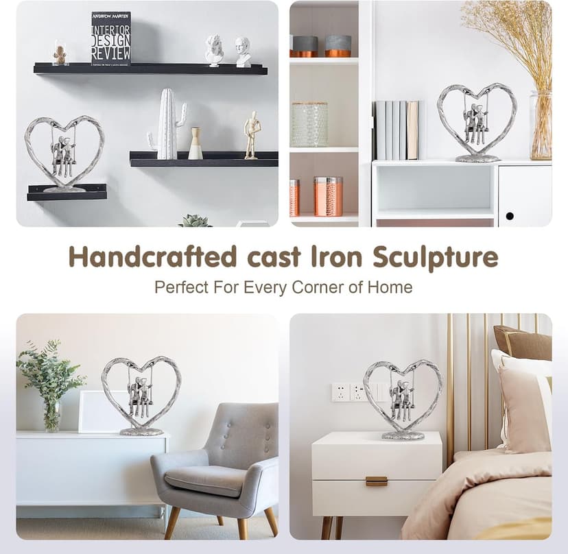 25th/Silver Anniversary Wedding Gifts for Wife/Her/Him,Valentine's Day/Birthday/Wedding Gifts for Couples,Heart Sculpture/Figurine,Handcrafted Antique Silver Metal Couple Statue Decor B0FP2Z3KQD
