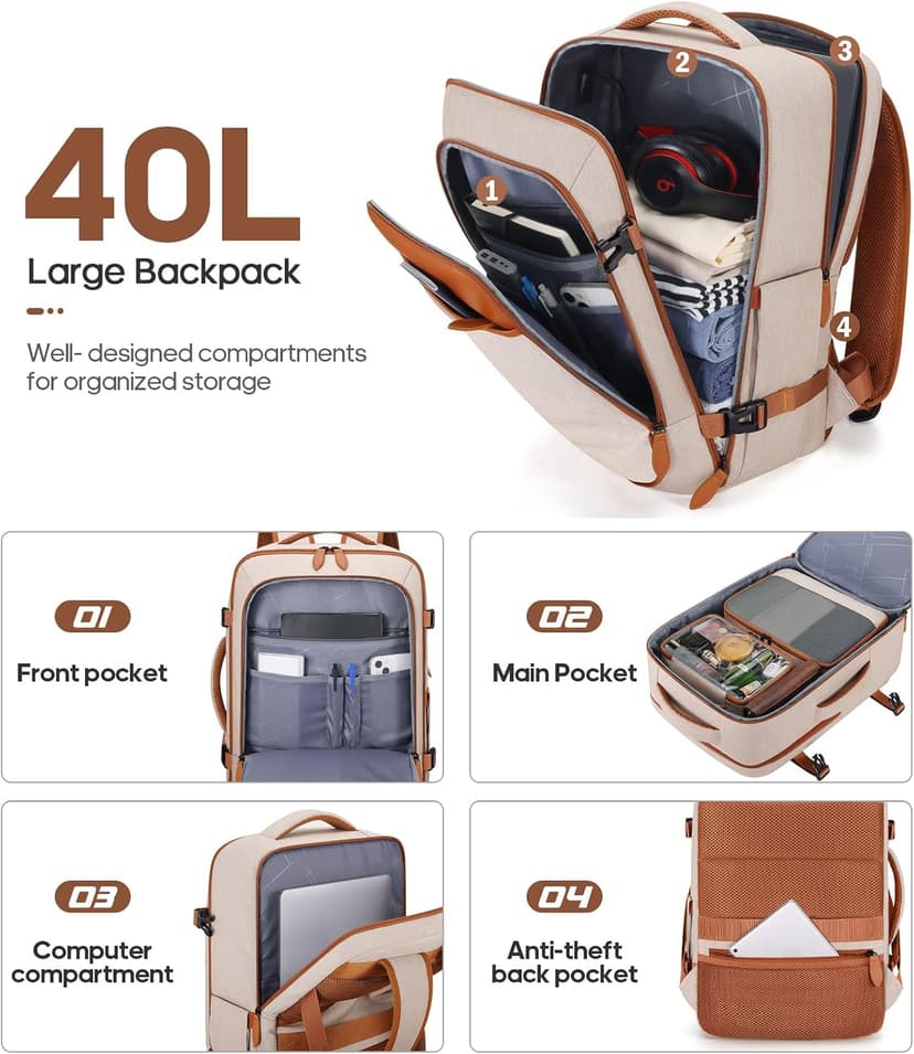 UKEIN Luggage Sets 3 Piece, Carry On Luggage 20In With Spinner Wheels,PC Hardside Suitcase Set with TSA Lock,Durable Carry On Suitcase With Travel Backpack for Men (Beige, 3 piece set (20inch))