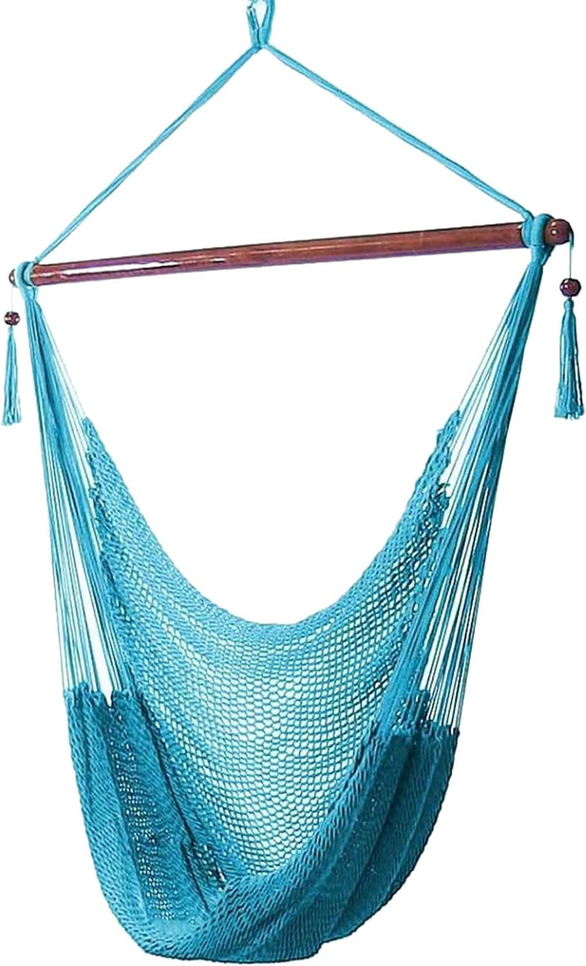 Sunnydaze Outdoor Hammock Chair Swing for Reading - Hanging Hammock Swing for Indoor or Patio - 300lb Capacity - Caribbean XL - Sky Blue