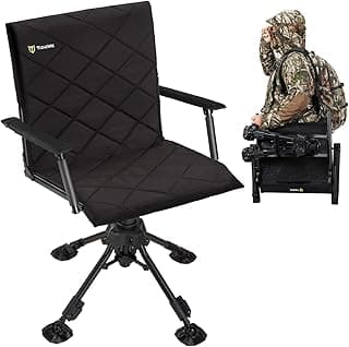 TIDEWE Hunting Chair with Seat Cover, 360 Degree Silent Swivel Blind Folding Chair, 4 Legs Adjustable Height Hunting Seats with Armrest, Portable Comfortable Stable Ground Hunting Chair
