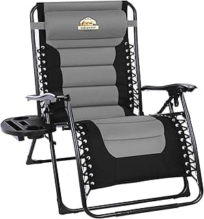 Colegence Oversized Padded Zero Gravity Lounge Chair, Foldable Patio Anti Gravity Reclining Chairs Folding Lawn Recliner with Cup Holder for Yard, Camping, Outdoor, Support 350 LBS, Black