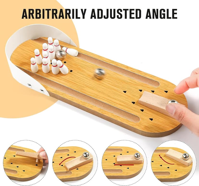 3 otters Mini Bowling Game Set for Kids & Adults, Indoor Wooden Tabletop Bowling Game Board Games for Multiple Players, Desk Toys Gag Gifts, Shooting Games for Office Stress Relief