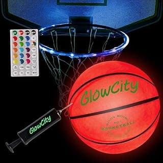 GlowCity Glow in The Dark Basketball - Sizes 5, 6, 7 Light Up Ball for Kids, Teens & Adults - Red Glow for Outdoor Games - Sports Birthday Gifts Ideas for Boys Ages 6 7 8 9 10 11 12 13 14