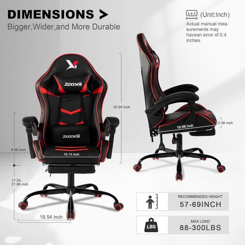 Ergonomic Gaming Chair for Adults, Reclining Computer Office Desk Chair with Footrest, Pocket Spring Cushion,Linkage Armrests, Lumbar Support & Headrest, Heavy-Duty Enlarged Metal Base,Red