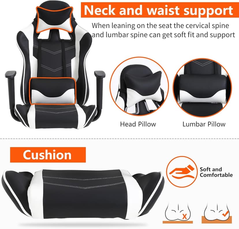 High Back PU Leather Gaming Chair with Headrest & Lumbar Support, Height Adjustable Wide Seat Gamer Chair for Adults, Game Chair with Footrest & Armrest