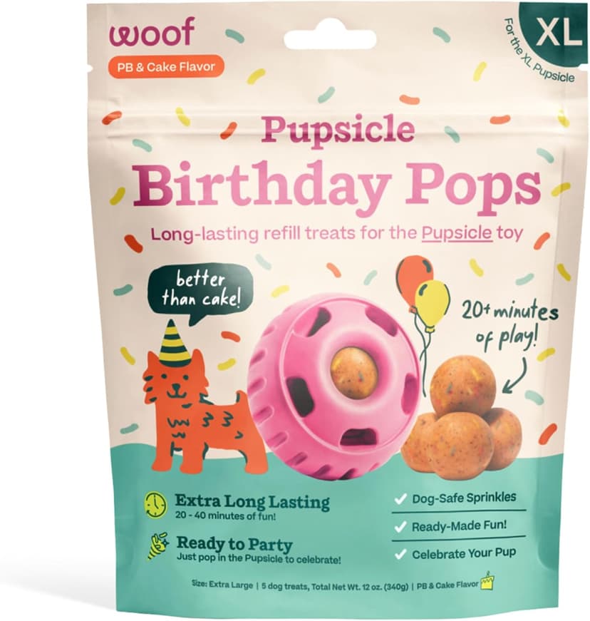 WOOF Pupsicle Birthday Pops - Healthy Dog Treats - Pre-Made Pupsicle Refills - Wholesome Ingredients - Naturally Sweet - Cake-Flavored Birthday Treat for Dogs - XL