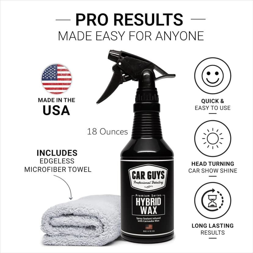 CAR GUYS Hybrid Spray Wax | Advanced Car Wax | Long Lasting and Easy To Use | Safe on All Surfaces | 18 Oz Kit with Towel