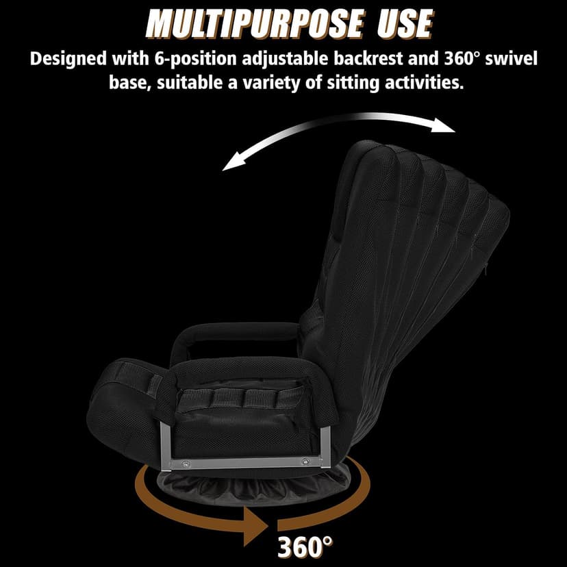 Swivel Gaming Chair Multipurpose Floor Gaming Chair for Playing Video Games, TV, Reading w/Armrest Lumbar Support & 6 Adjustable Postion Backrest for Adults, Black
