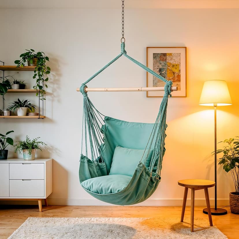 Athena Collection Hammock Chair Hanging Rope Swing Chair with 2 Cushions, Max 350 Lbs, Hanging Macrame Chair with Anti-Slip Grooves Spreader Bar and Pocket for Outdoor Indoor Patio Yard, Green