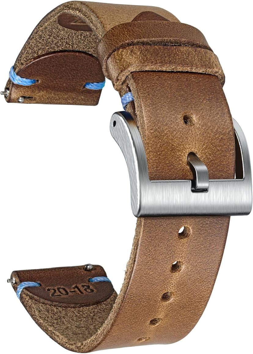 hemsut h Leather Watch Bands for Men, Horween Quick Release Leather Watch Strap Vintage Watch Replacement Wrap of 18mm, 20mm, 22mm