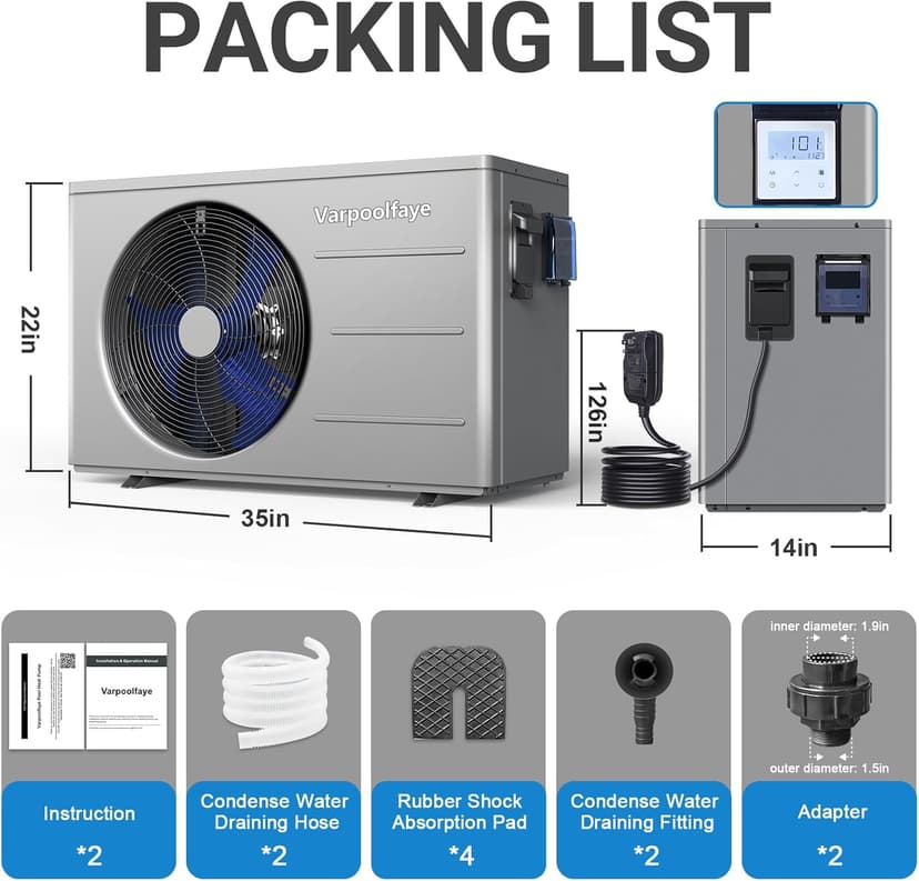 30,000 BTU Electric Pool Heater for Above Ground Pool Swimming Pool Heat Pump Inground Pool Heater 120V 8,000 Gallon Heating or Cooling WiFi Control Schedule