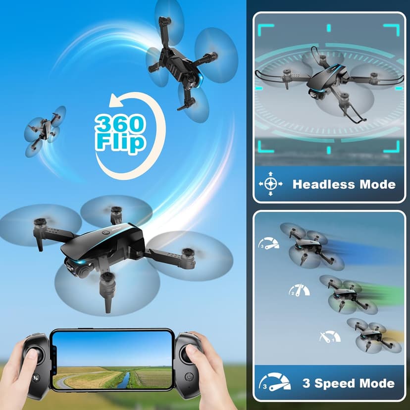 Oddire Drone with Camera - Drones for Adults, with 2 Batteries, Carrying Case, Propellers, 1080P HD Foldable Drone with Stable Hover, Trajectory Flight, Gravity Control, One Key Take Off/Land, 3D Flip