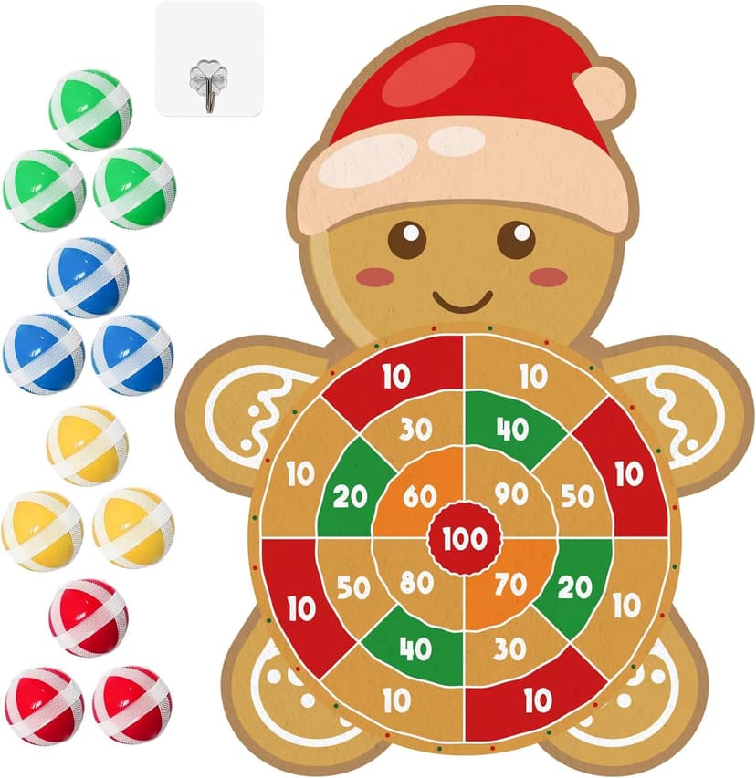 YQUQWN Large Christmas Dart Board for Kids 28.7 Inch Gingerbread Man Target with 12 Sticky Balls Hook Christmas Indoor Decorations Party Toys Gifts for Family