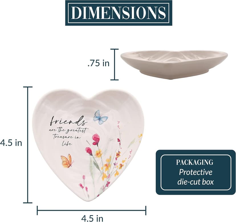 Pavilion Gift Company - Friend - Ceramic Heart-Shaped Keepsake Dish, Watercolor Floral Design, Valentines Day Gift For Girlfriend, Unique Gifts for Friend, Trinket Dish, Ring Holder, Jewelry Dish