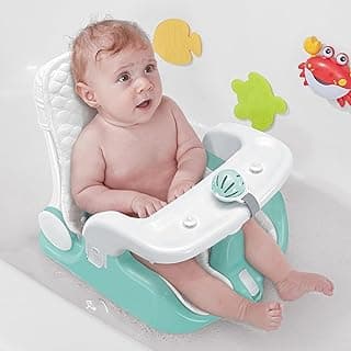 BabyBond Baby Bath Seat with Sitting & Lying 2 Modes, 3-Speed Adjustment, Powerful Suction Cups, Infant Bathtub Chair with Soft and Comfortable Towel, Folding and Hanging