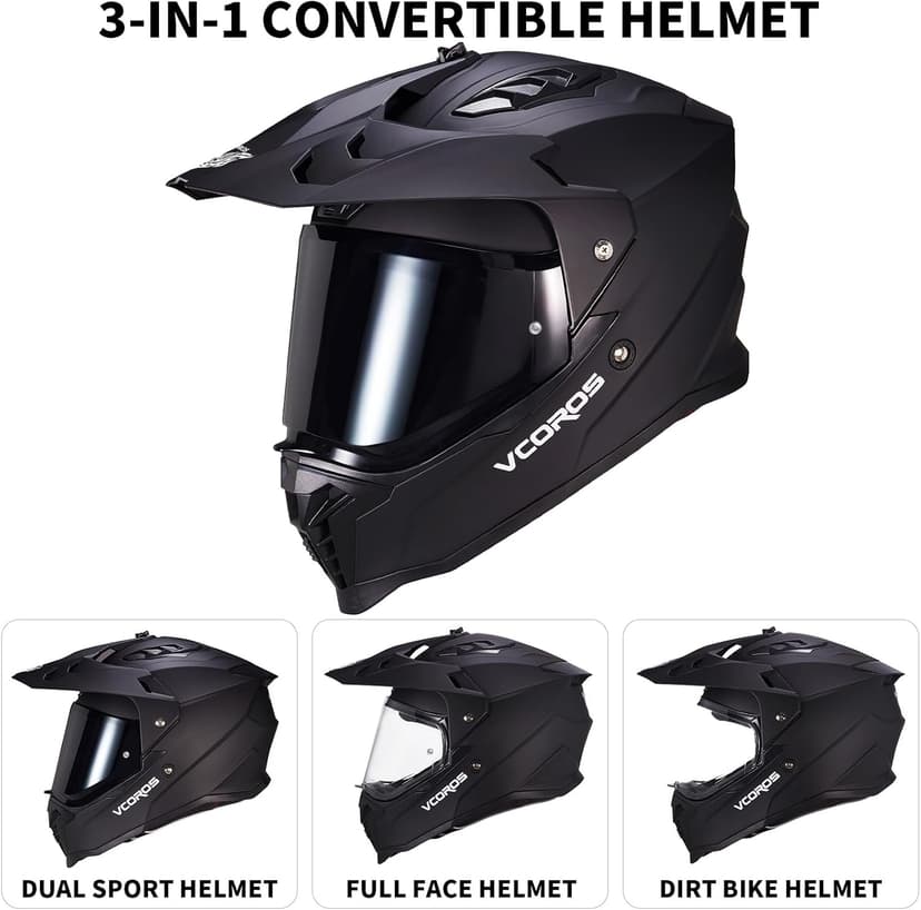 VCOROS Adventure Motorcycle Helmet VS-908 with Visor ATV Dirt Bike Off Road Motocross Full Face Helmet for Adults DOT Approved