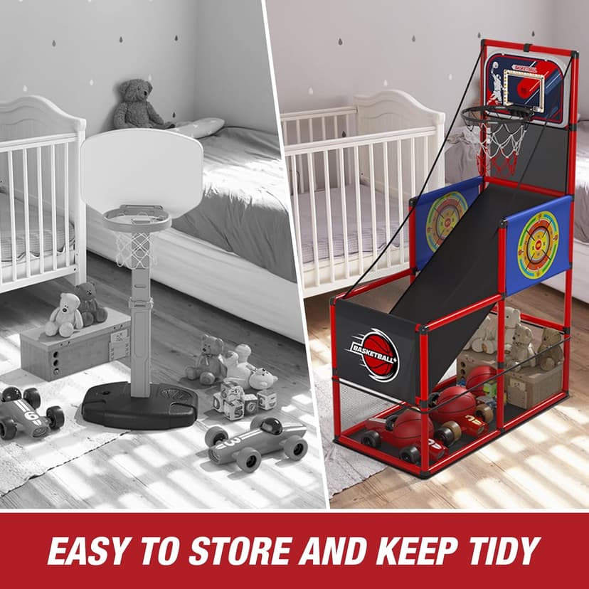 HYES Basketball Arcade Game Indoor Outdoor, Kids Basketball Hoop with 4 Balls & Pump, Single Shot Basketball Game at Home, Carnival Games Sport Toys for Boys Girls Teens