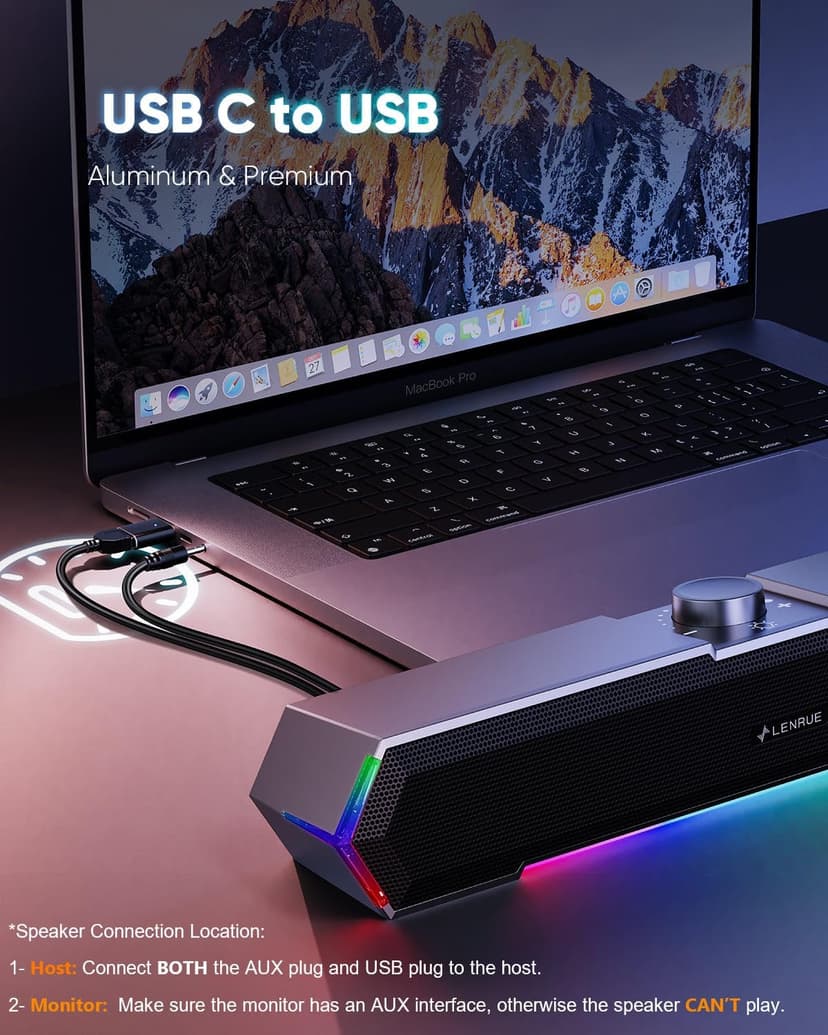 LENRUE G11 Computer Speakers for Desktop, Touch Lights PC Speakers with Surge Clear Sound, USB C/USB Powered, AUX Audio for Computer Desktop PC Laptop Desk