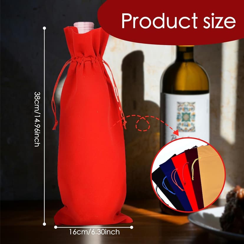 BOOPANREE 4 Pcs velvet wine bags, Wine Champagne Gift Bag With Drawstring,red Wine Drawstring Bottle Bags cloth for housewarming/party/birthday/wedding/bottle decoration bag (Wines Red)