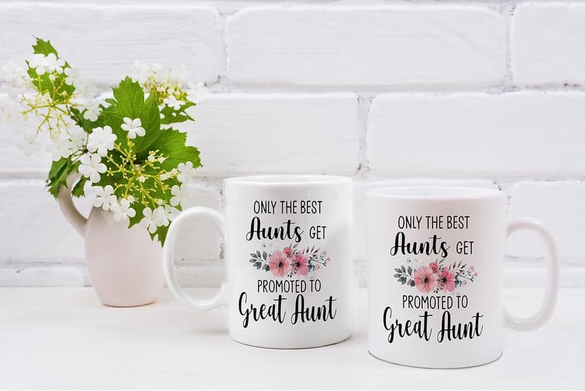QASHWEY Only The Best Aunts Get Promoted to Great Aunt Coffee Mugs Mug, Funny Pregnancy Announcement Gifts for Aunt New Great Aunts, GreatAunt to Be Gifts Double Side Printed Ceramic Mug Cup 11 Ounce