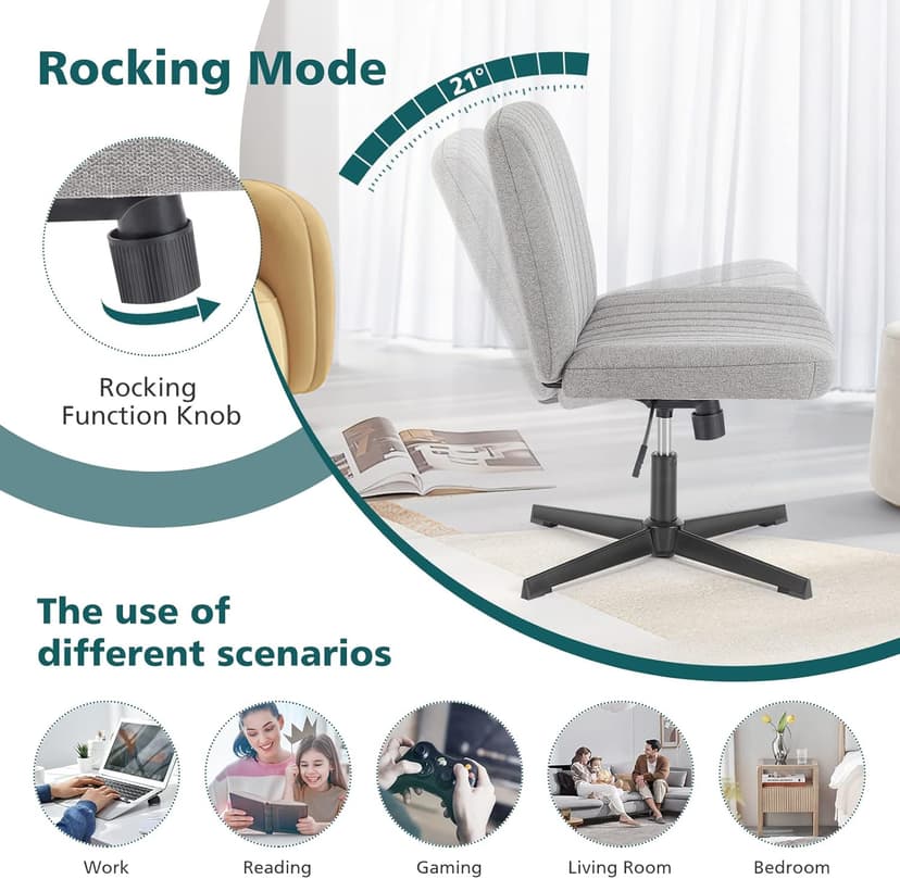 OLIXIS Criss Cross Legged Chairs Armless No Wheels Wide Seat Height Adjustable Swivel Padded Fabric Home Office Desk Seating for Bedroom, Student, Study Room